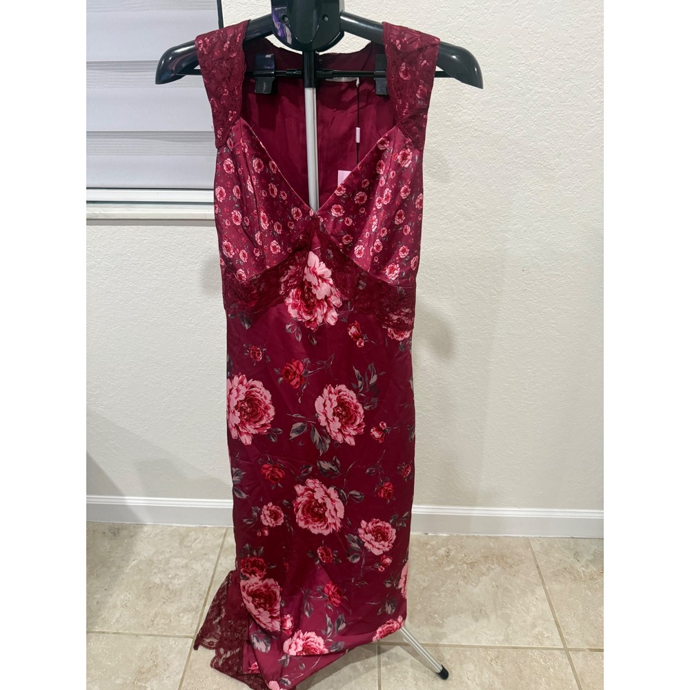 Avec Les Filles Womens 8 Burgundy Floral Lace Maxi Dress Romantic Cottagecore